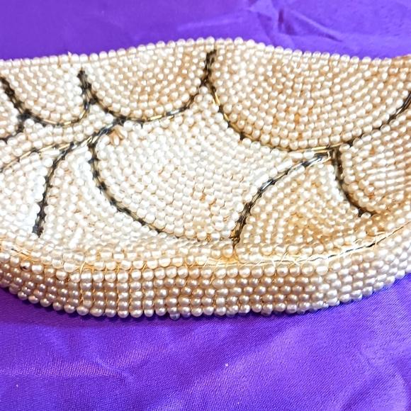 Faux 1950's beads glass beads accent clutch bag - Picture 5 of 6